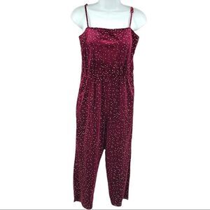 Speechless wine cranberry velvet jumpsuit glitter confetti sparkle dots NEW S